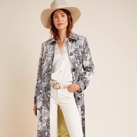 NWOT Anthropologie Helene Berman Snake-Printed Trench Coat, Size Medium - Picture 9 of 12